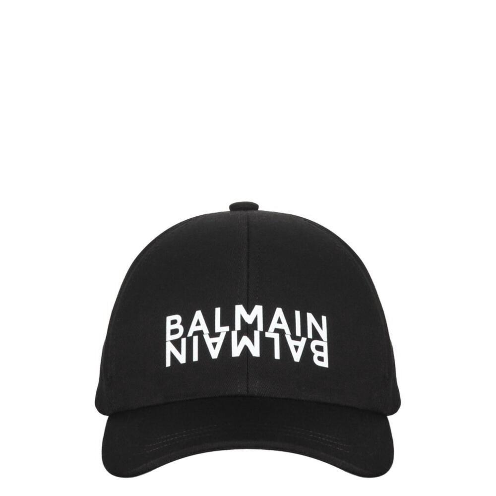 NEW BALMAIN men's double logo cotton hat in black